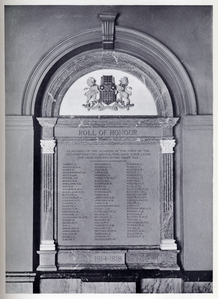 The original Westminster Council staff war memorial including the name of Private Ernest Boots was unveiled in 1921 but went missing in the 1990s.